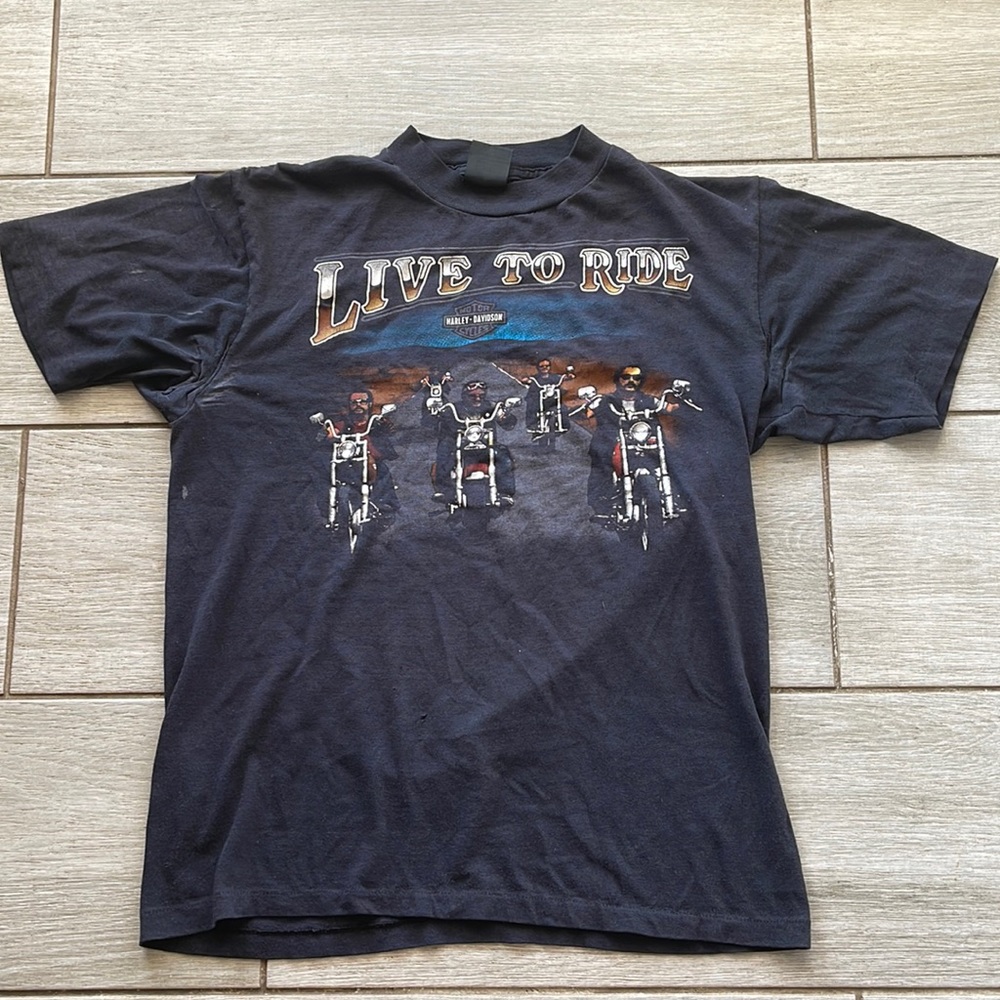 Very Rare Harley Davidson Vintage Live To Ride 3D emblem t-shirt see back size L